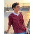 thumbnail image 6 of Men's Pinstripe Polo T-Shirt, Loose Short Sleeve Top with Contrast White Collar, 6 of 7