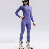 Riecok Womens Thermal Underwear Sets Seamless Round Neck Solid Color High Elasticity Ski Winter Warm Top and Bottom Sets Purple XL