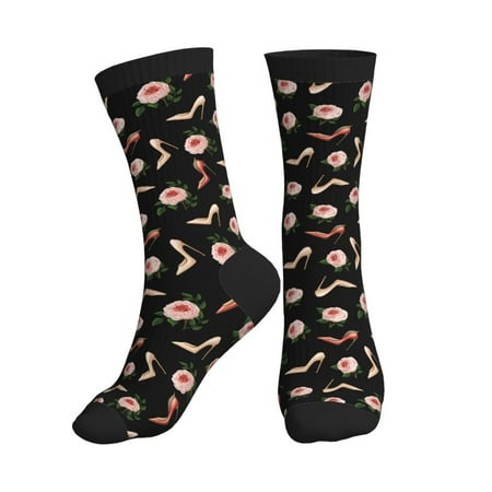 Crew Socks for Women Men Athletic - high-heeled shoes rose cute Soft Comfort Non-Slip Breathable Mid-Calf Sole Running Socks Womens Men