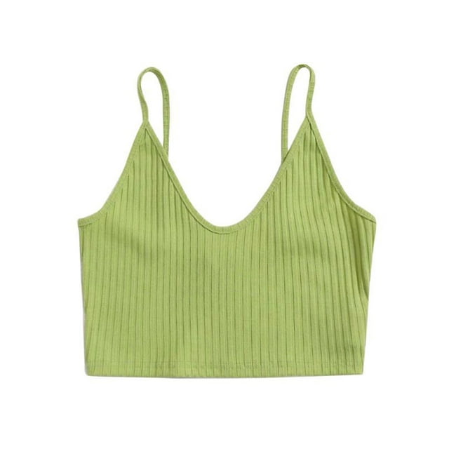 Txlixc Blusas cortas sin espalda con cuello en V y tirantes finos acanalados para mujer Txlixc Sexy
