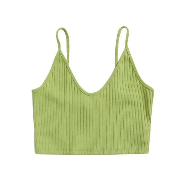 Txlixc Blusas cortas sin espalda con cuello en V y tirantes finos acanalados para mujer Txlixc Sexy