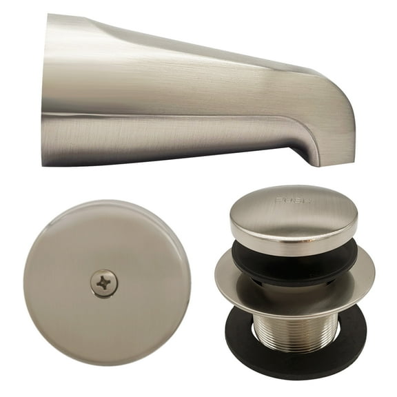 Westbrass 5-1/4" Wall Mount Tub Spout with Universal Fit Tip-Toe Drain Trim, Satin Nickel