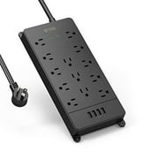 TROND Surge Protector Power Bar with 4 USB Ports, Flat Plug, Power Strip, ETL Listed, 13 Widely-Spaced Outlets, 4000 Joules, 5ft Extension Cord, Wall Mountable, Black