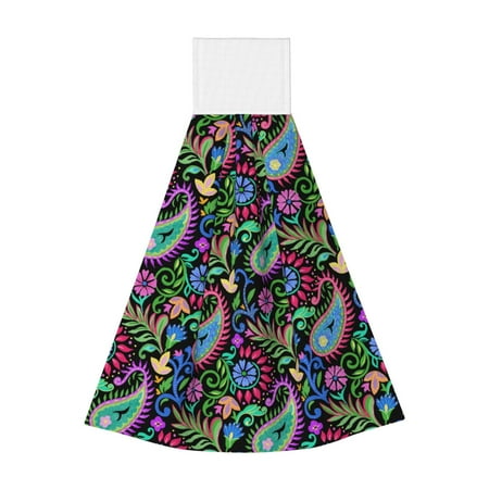

Zeuib Watercolor Floral Paisley Print Coral Velvet Hand Wipes Hanging Hand Towels Set with Hook & Loop Absorbent Towel for Bathroom Home