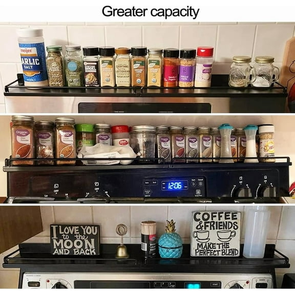 30" Stove  for Kitchen Stove, Stainless Steel Magnetic Spice Over the Stove Rack Flat Organizer Black