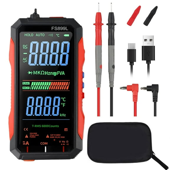 FS899L Digital Multimeter with Color Screen & Storage Case, USB C Rechargeable Electrical Testing, 6000 Counts True RMS AC/DC Voltage Tester, NCV, Capacitance, Non Contact Voltage Detector
