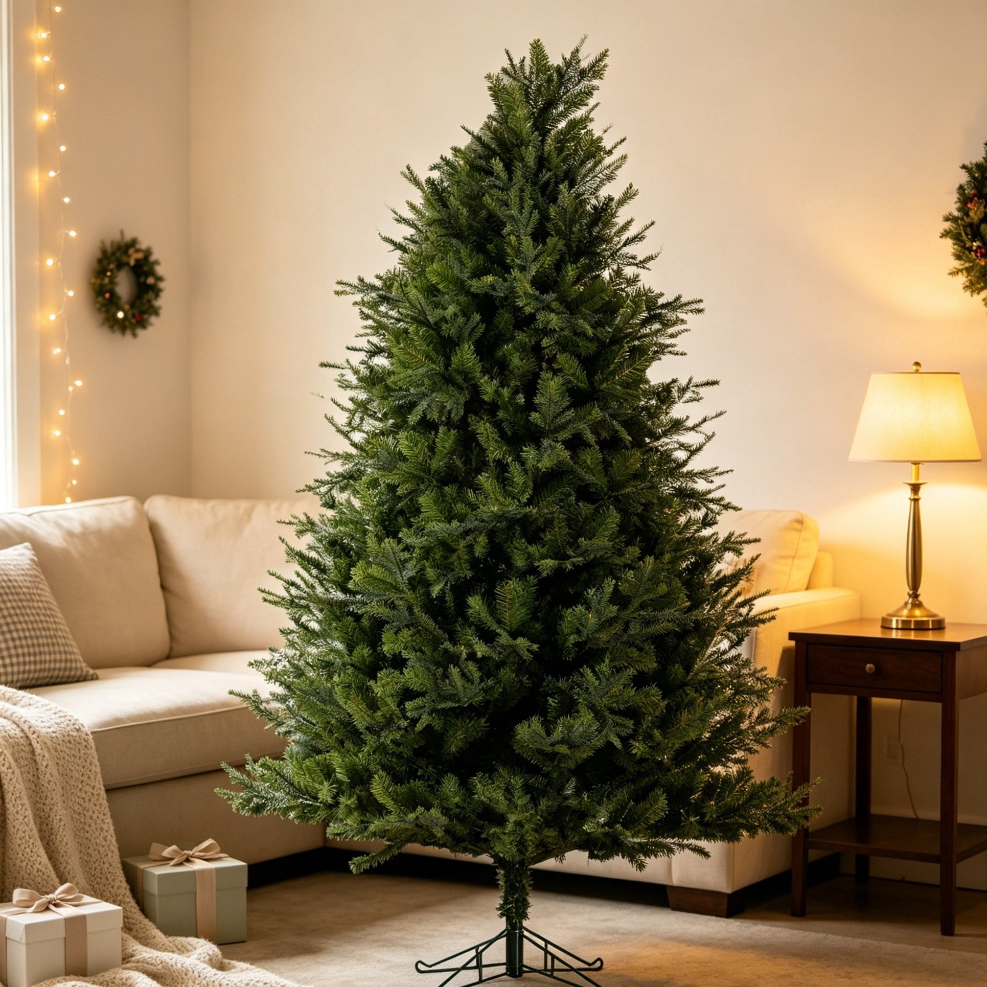 7 ft Realistic PE/PVC Hybrid Christmas Tree with Fresh Pine Scent, Full Shape Artificial Xmas Tree with Metal Stand, Green