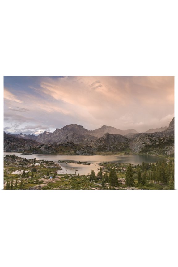 | Rolled Don Paulson Poster Print entitled Bridger Wilderness, sunset on Wind River Range and Island Lake