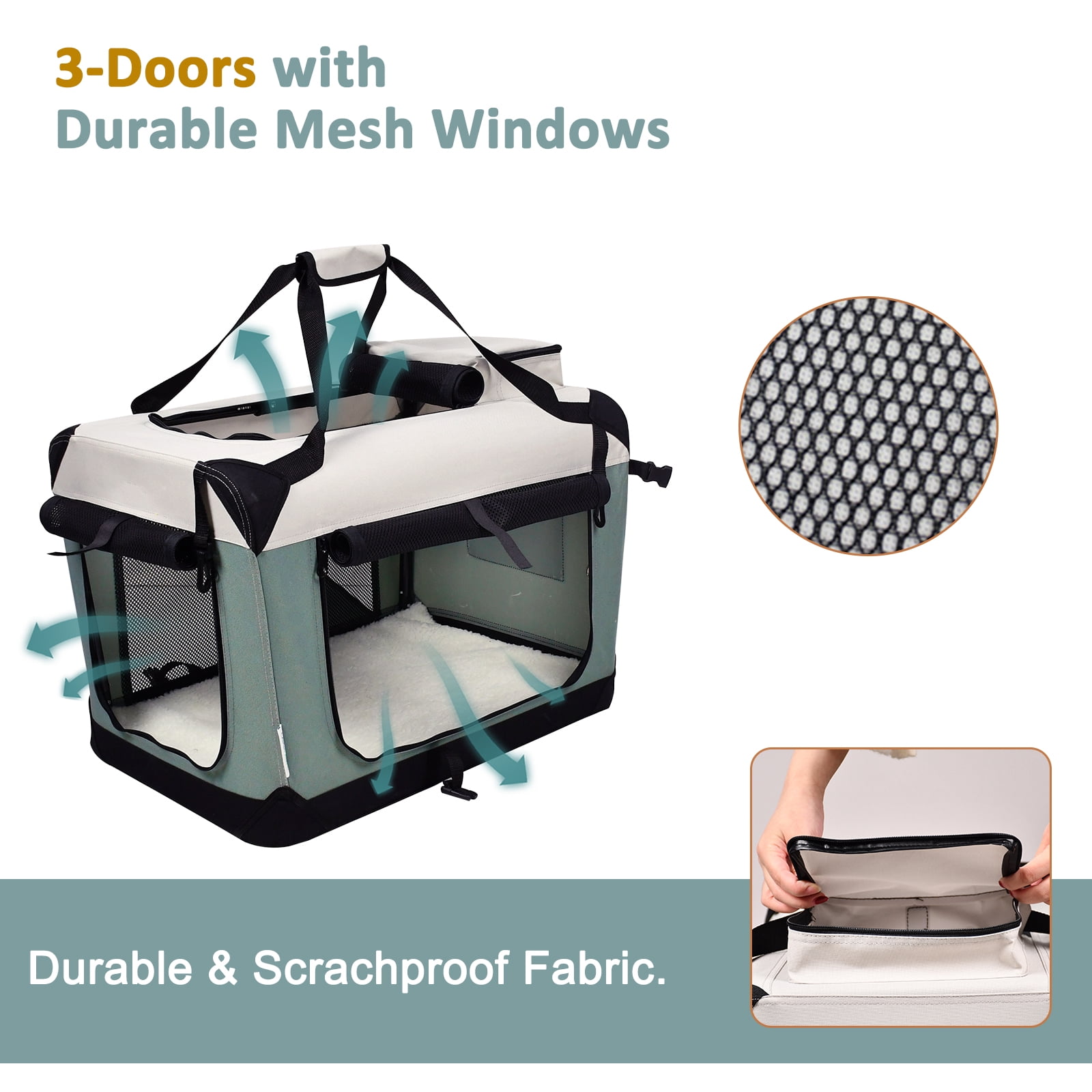 ZAKAPAWS Collapsible Soft Dog Crate, Portable 3 Door Dog Kennel, Travel Pet Crate Carrier for Indoor and Outdoor (Shale Green, 24" L x 16.5" W x 16.5" H)