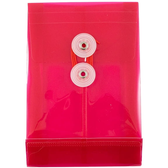 JAM Paper Plastic Envelopes, 4.3x6.3, Pink, Button String, Open End, 12/Pack