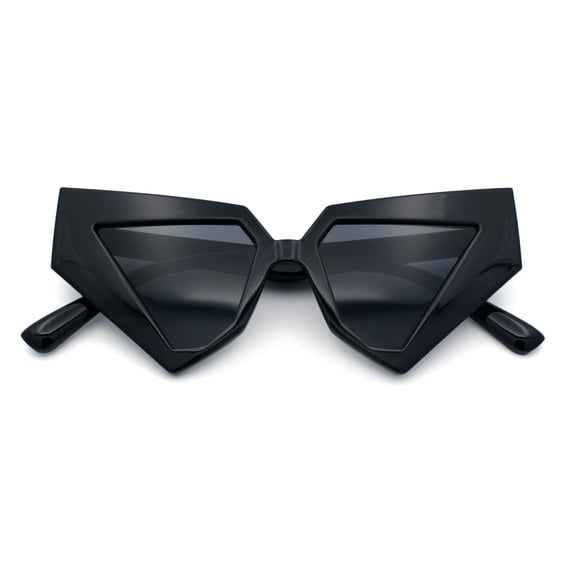 Womens Geometric Bold Chunky Triangular Cat Eye Plastic Fashion Sunglasses All Black