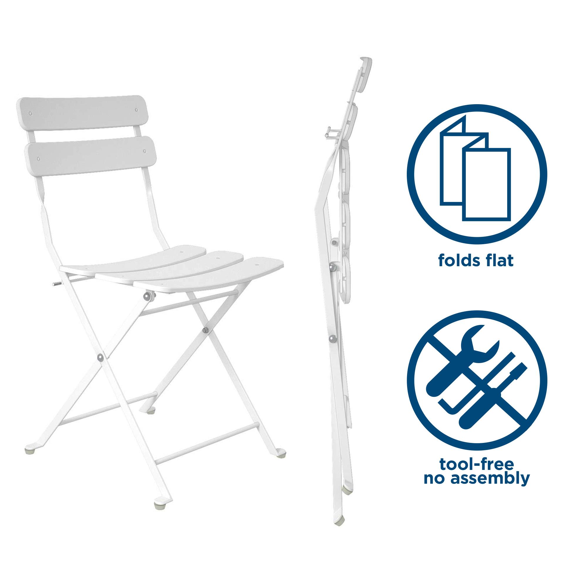 COSCO Outdoor Living, 3 Piece Bistro Set with 2 Folding Chairs, White - image 5 of 7