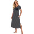 thumbnail image 3 of Ame Women's Striped Over The Knee Long Nightdress Short Sleeve Homewear, 3 of 8