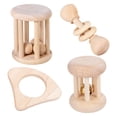 thumbnail image 2 of Xihbxyly Lista de Deseos Sonajero de Madera para Bebé, Juguete de Madera con Forma de Tronco, Sonajero de Mano, Juego de 4 Piezas de Juguetes de Madera para La Comodidad Del Bebé, 2 of 7