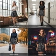 thumbnail image 7 of Women's Black Plaid High Waist Mini Skater Skirt, Flared A-Line Skirt for Daily and Casual Wear, 7 of 7