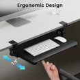 thumbnail image 3 of Keyboard Tray Under Desk, Slide Out Computer Keyboard & Mouse Tray with C Clamp-on Mount Easy to Install,24" W（Including Clamps） X 12"D Small Size,Black, 3 of 8