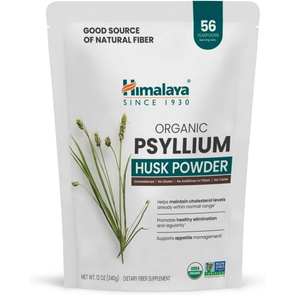 Himalaya Organic Psyllium Husk Powder, Daily Dietary Fiber Supplement, Appetite Management, 56-Teaspoon Supply, 12 Oz