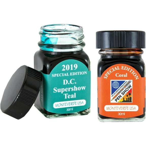 Monteverde 60ml Ink, Teal, Coral Ink (G309DT, G309LA) Fountain Pen Ink (30ml Each Ink Bottle, 2 Pack)