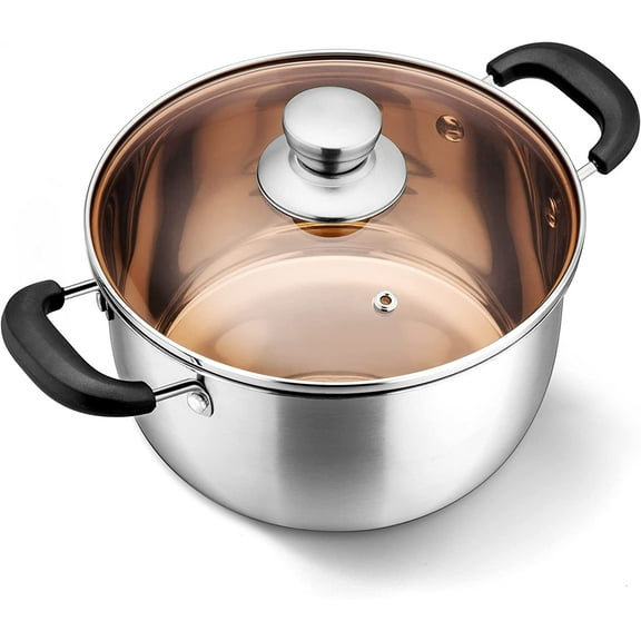 3QT Stainless Steel Stock Pot, Cooking Soup Pot with Lid, Heavy Duty Pasta Stockpot for Strew Simmer Boiling, Heat-proof Handle, Dishwasher Safe