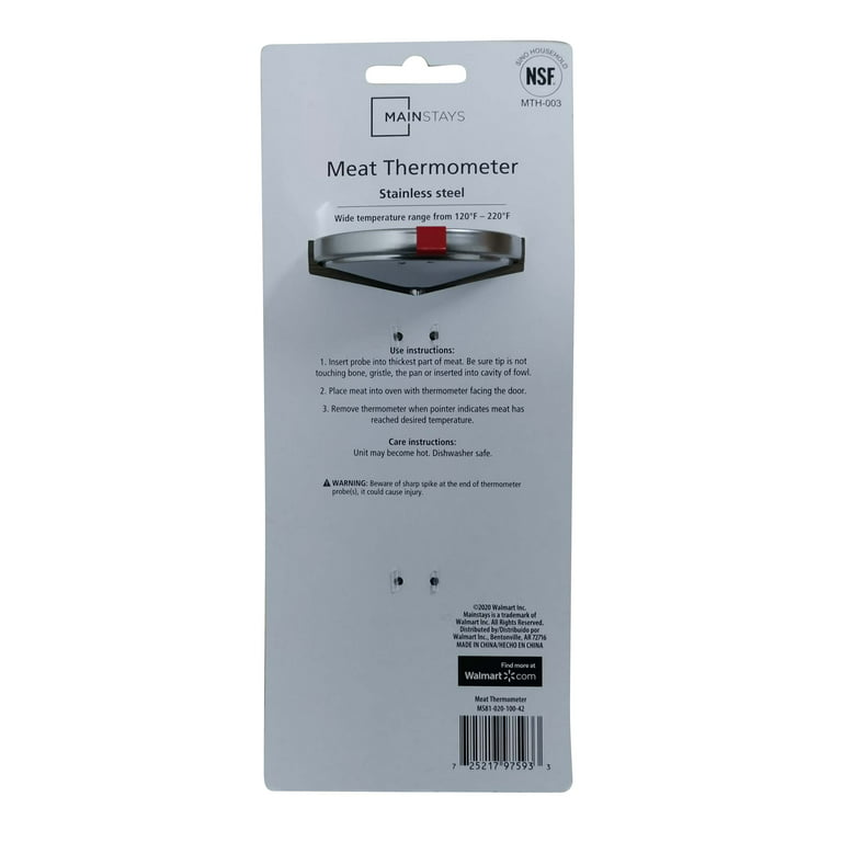 Mainstays NSF Certified Oven Safe Meat Thermometer, Extra Large Dial, Silver