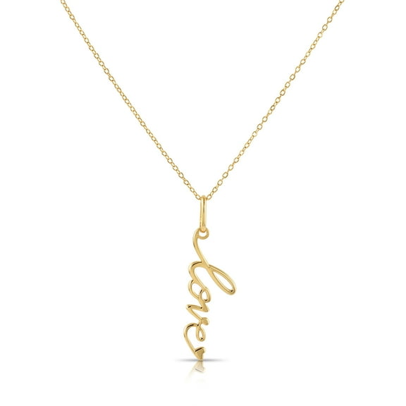 Tilo Jewelry 14K Yellow Gold Dainty Love Script Pendant Charm Necklace for Women & Unisex | 18 Inch Cable Chain