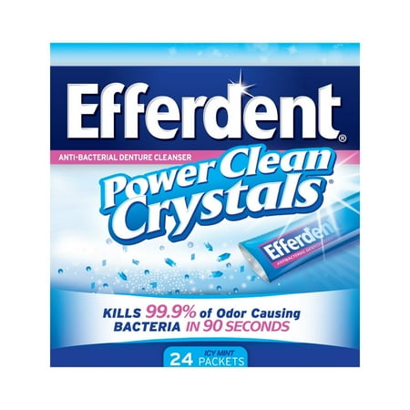 Efferdent Denture Power Clean Crystals, Icy Mint Tablets, 24 Ct