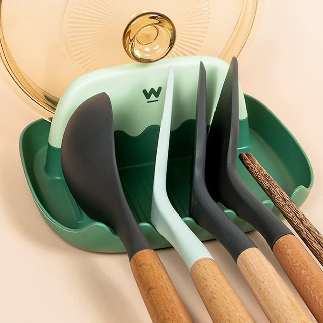 Reposa utensilios, soporte para tapas, reposa utensilios, reposa cucharas de cocina, soporte para tapas, mantiene las encimeras de la cocina ordenadas (verde)