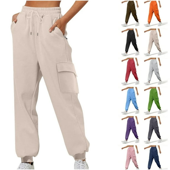 Gamivast Tall Joggers for Women Drawstring Straight Leg Cuff Pants Outdoor Elastic Waist Sweatpants with Zip Pockets Lightweight Soft Solid Color Trousers