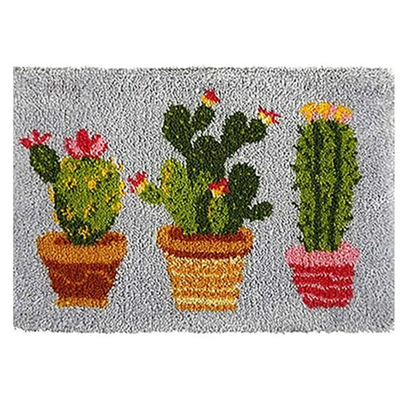 Latch Hook Rug Kits Embroidery DIY Cactus Pattern Crochet Needlework Crafts for Adults and Kids Beginners 20"x 15 "