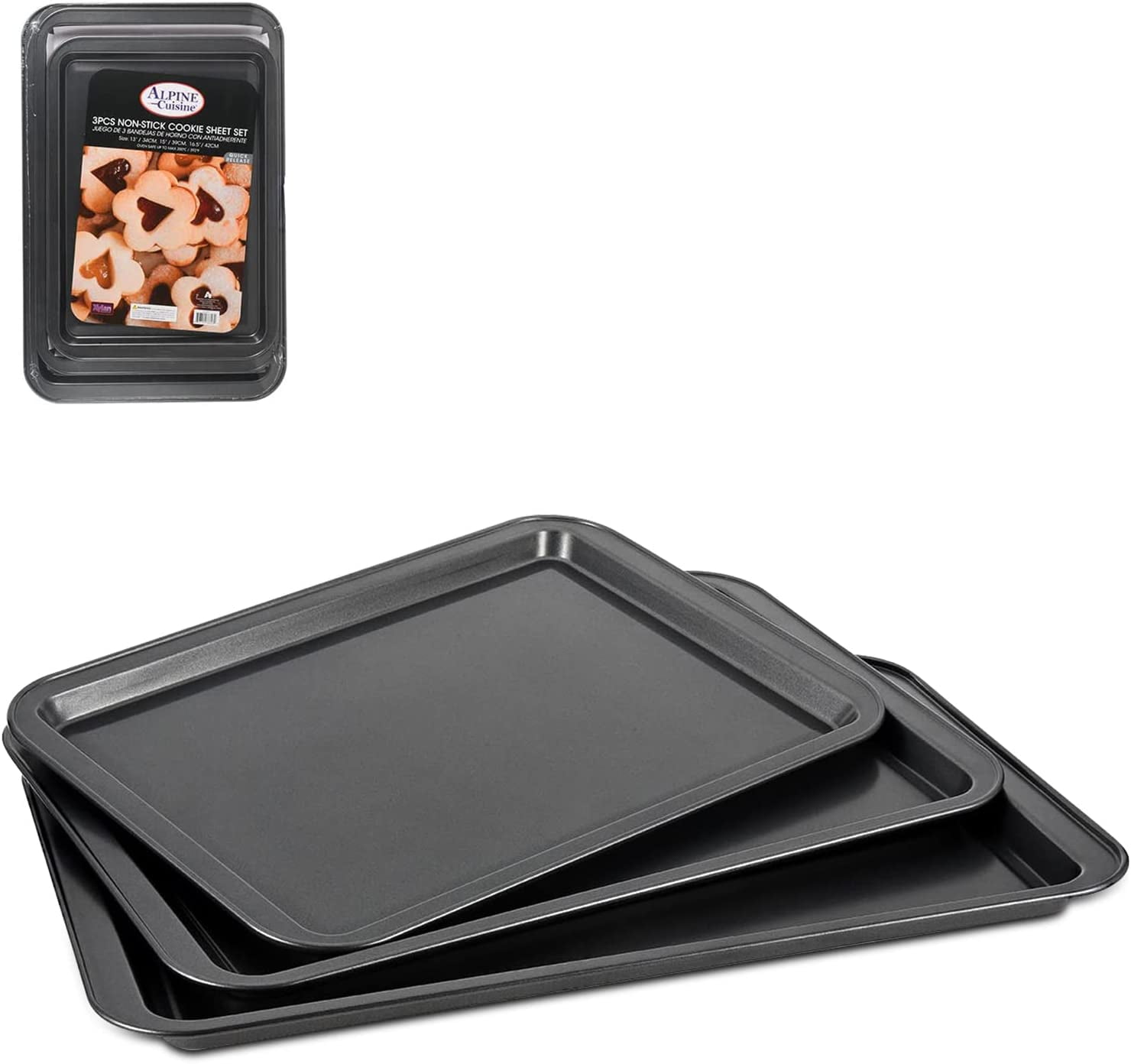 Alpine Cuisine Jelly Roll Cookie Sheet Set 3piece Nonstick Carbon