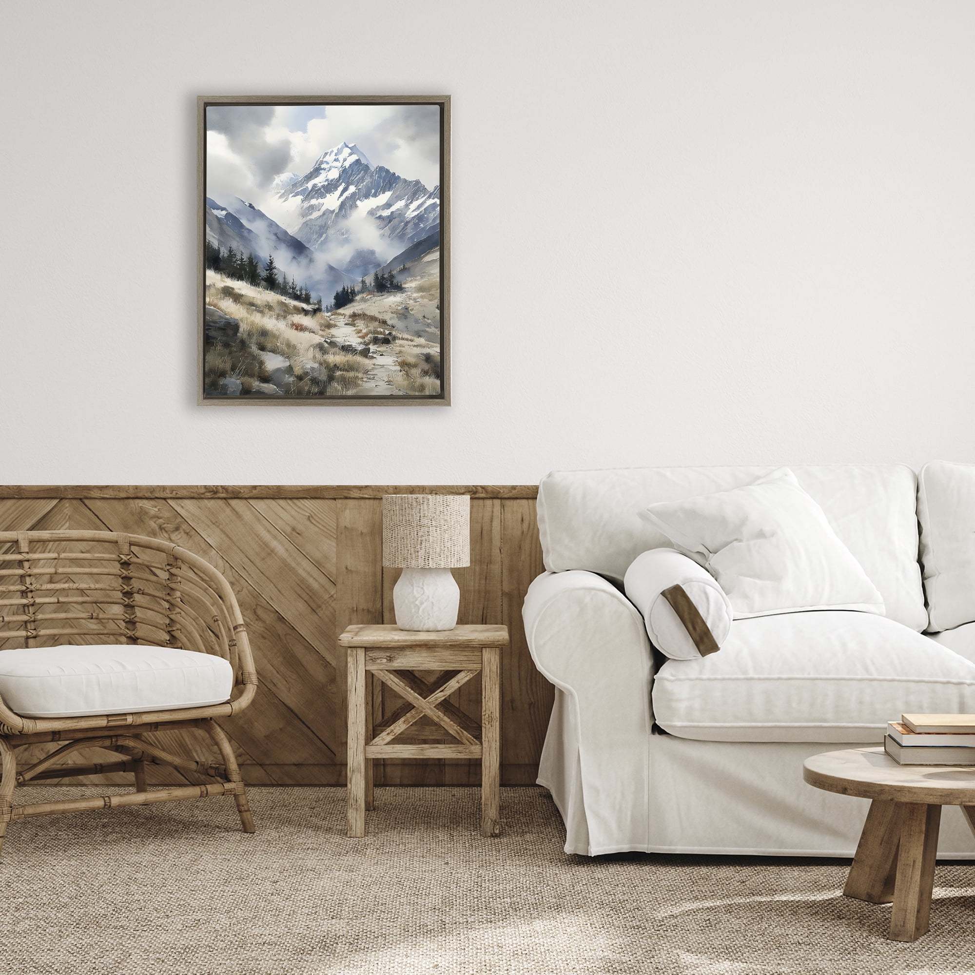 Stupell Industries Snow Caps Mountain Peaks Brown Framed Floater Canvas Wall Art, design by Franklyn Gregory