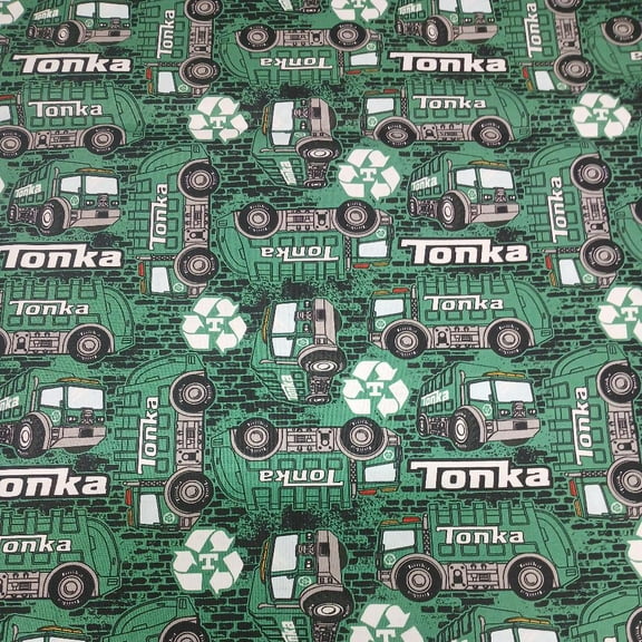 Tonka- Recycling Trucks Green Cotton Fabric