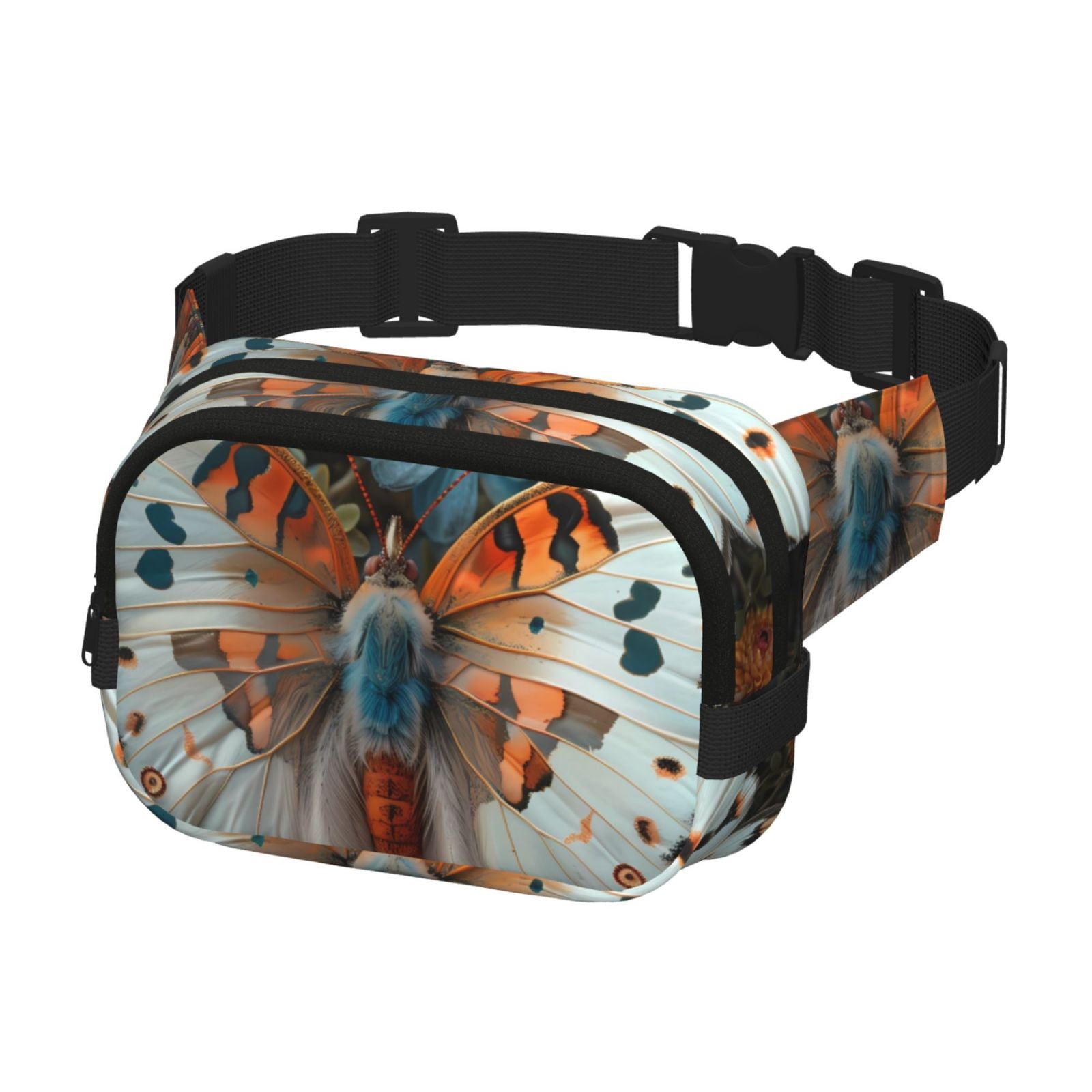 Picia Butterfly and Bloom Beauty Print Square Double-Layer Waist Bag Mini Adjustable Waist Belt Bag Exercise Running Travel Hiking