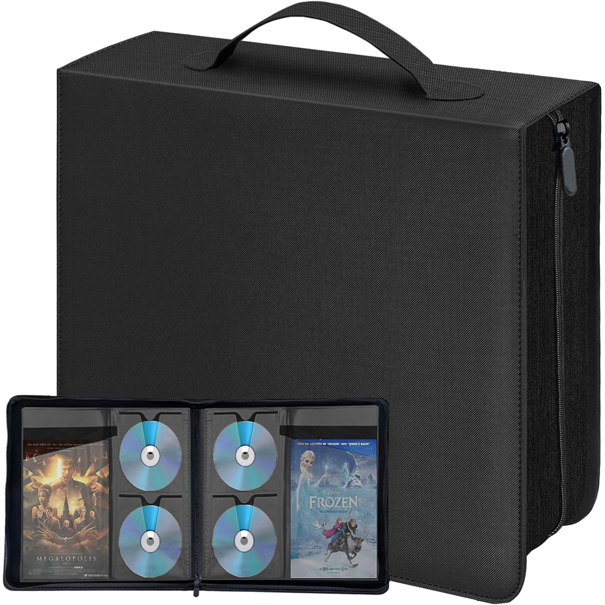 CD DVD Storage Binder with Handles, PU Leather Corver | Holds 136 discs + 68 Booklet Pockets, for DVD/Blu-ray/Music CDs/Audio Disks, Portable Organizer
