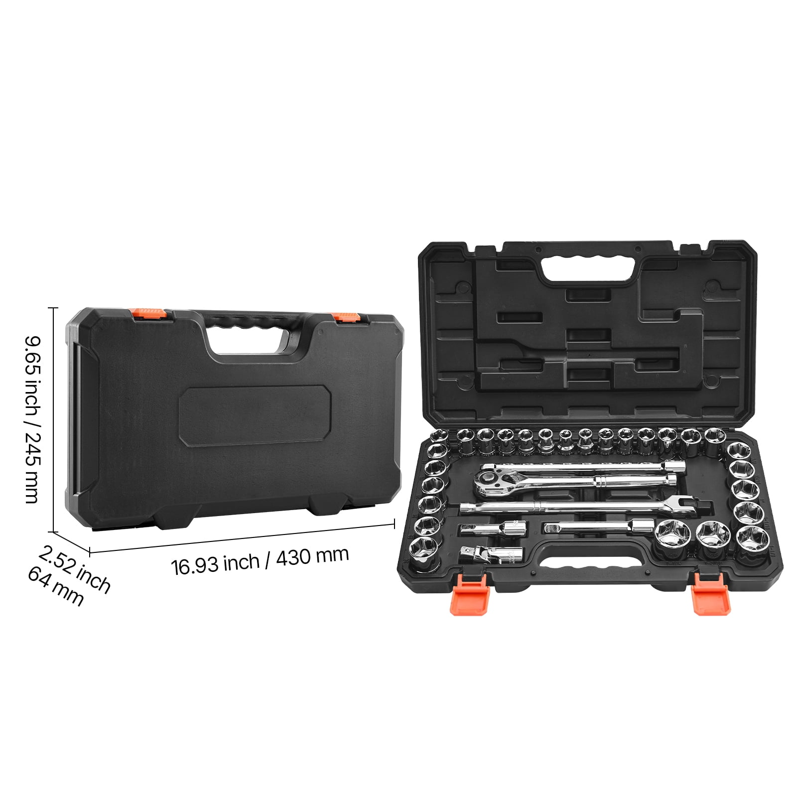 KFFKFF 33-Piece Socket and Ratchet Set, 1/2 Inch Drive, SAE and Metric Sizes, Mechanic Tool Kit with Ratchet Wrench, Extension Bar, and Durable Storage Case, CR-V Steel for Automotive Maintenance