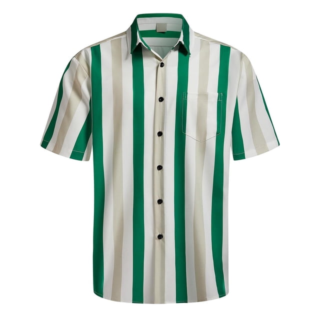 XDZJLR Men Shirts Casual Short Sleeve Button Down Striped Stylish Summer Beach Tee