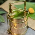 thumbnail image 4 of Ambi Masterpiece Pure Brass Two Tier Tiffin Box with Shiny Hammered Finish, 4 of 5