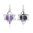 thumbnail image 3 of Collar de cristal natural Yashi colgante de cuentas de Piedra natural merkabah hueca de metal sodalita Ojo de tigre, 3 of 5