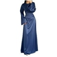 thumbnail image 4 of Women Dresses Women's High-end Satin Long Sleeved Loose Fitting Dress Elegant Temperament Evening Long Dress Cocktail Date Night Dressy Dress Blue S-2XL, 4 of 7