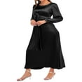 thumbnail image 4 of Femmes Automne Midi Robe à Manches Longues Noeud avant Robe en Satin, 4 of 9