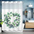 thumbnail image 6 of Green White Gardenia No Hooks Shower Curtain with Snap-in Liner Spring Watercolor Green Floral Wreath Flower Leaf Shower Curtains for Bathroom, Waterproof, Easy Install, Washable 48"x72", 6 of 9