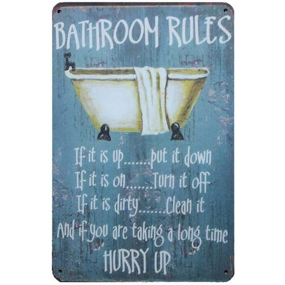 Mega-Deal Bathroom Rules Rustic Bathroom Decor Retro Vintage Look Wall Tin Sign 12" X 8"