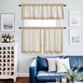 thumbnail image 4 of Farmhouse Vintage Pastoral Style Burlap Texture Curtain Tier and Valance Set 3 Piece, Retro Linen 3-inch Rod Pocket Window Tier Curtains Valance for Kitchen Living Room, 4 of 9