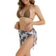 thumbnail image 4 of Conjuntos de bikini de triángulo para mujer de 3 piezas, con corte alto, tanga, falda de impresión de hojas, trajes de baño, pequeño, marrón, 4 of 5