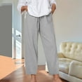 thumbnail image 2 of Womens Casual Pants Solid Linen Drawstring Elastic Waist Pocket Straight Leg Grey S, 2 of 7