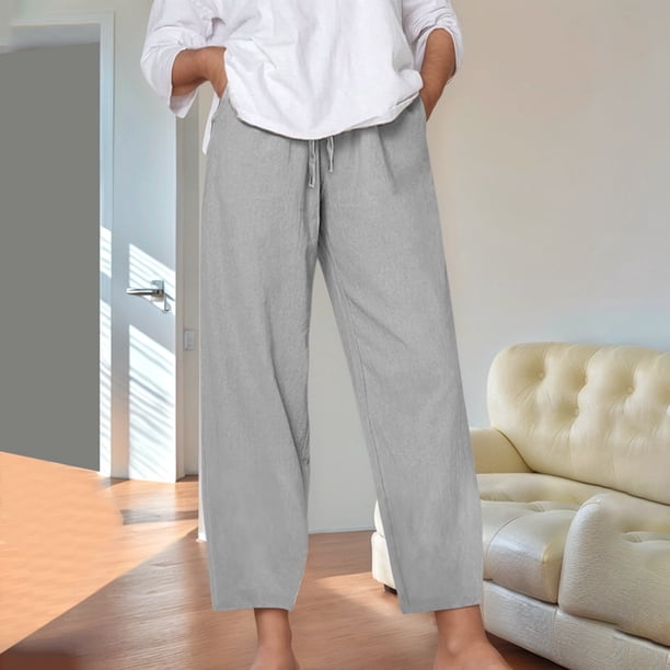 WILLBEST Pantalones Casuales para Mujer: Pantalones Holgados, Cómodos y de Lino, de Color Liso, con Cintura Elástica, Bolsillos y Pierna Recta para Uso Diario. Extra Grande
