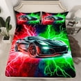 thumbnail image 2 of Castle Fairy Racing Car Twin Sheet Sets for Kids Teenagers,Red Green Lightning Bedding, 2 of 7