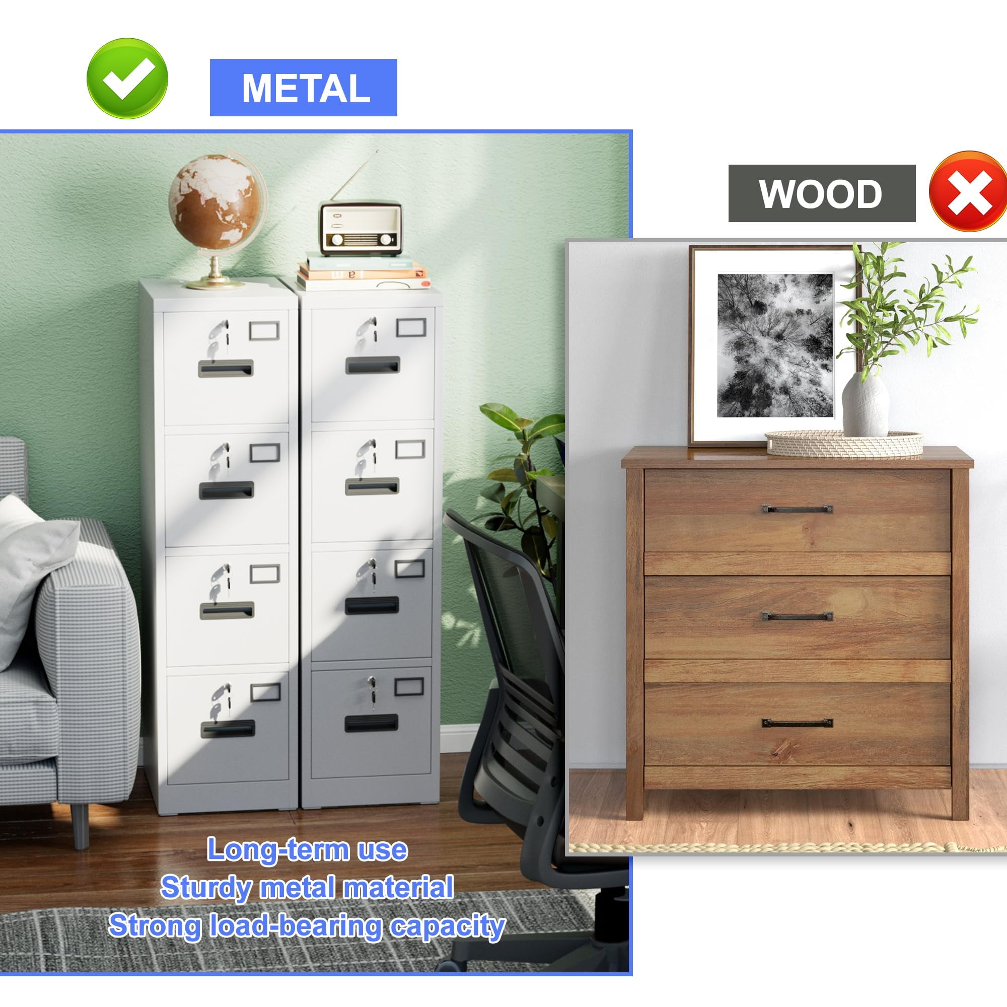 Gangmei 4 Drawer Vertical File Cabinet Metal Office Files Storage Cabinet
