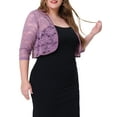 thumbnail image 4 of Agnes Orinda Women's Plus Size Elegant Hollow Out 1/2 Sleeve Crop Shrug 4X Purple, 4 of 6