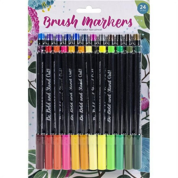 American Crafts 34000980 Brush Markers, Traditional Flower - Pack of 24